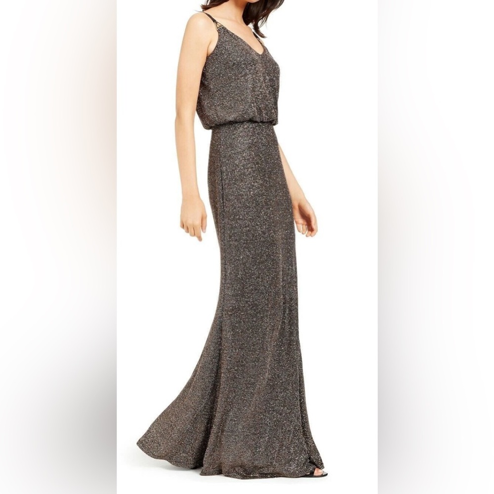 Calvin Klein Black Sequin Tiered Cocktail Gown